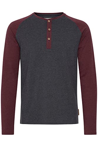 Indicode Winston Herren Longsleeve Langarmshirt Shirt Mit Grandad-Ausschnitt, Größe:XXL, Farbe:Charcoal - Wine (9993) von Indicode