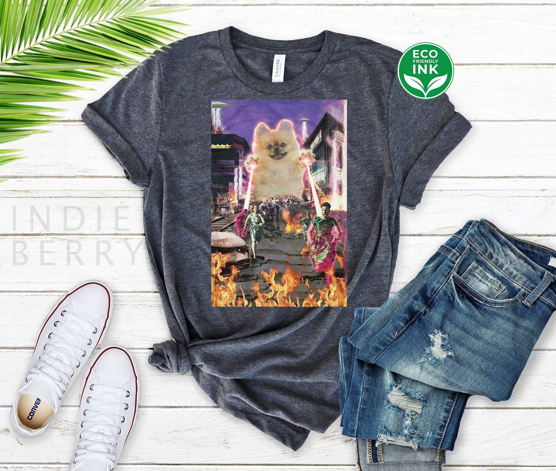 Lustiges Pomeranian Shirt, Vintage Laser Dog Cute Pomeranian, Mom Sweatshirt/Langarm Hoodie Kinder Shirt von IndieBerry