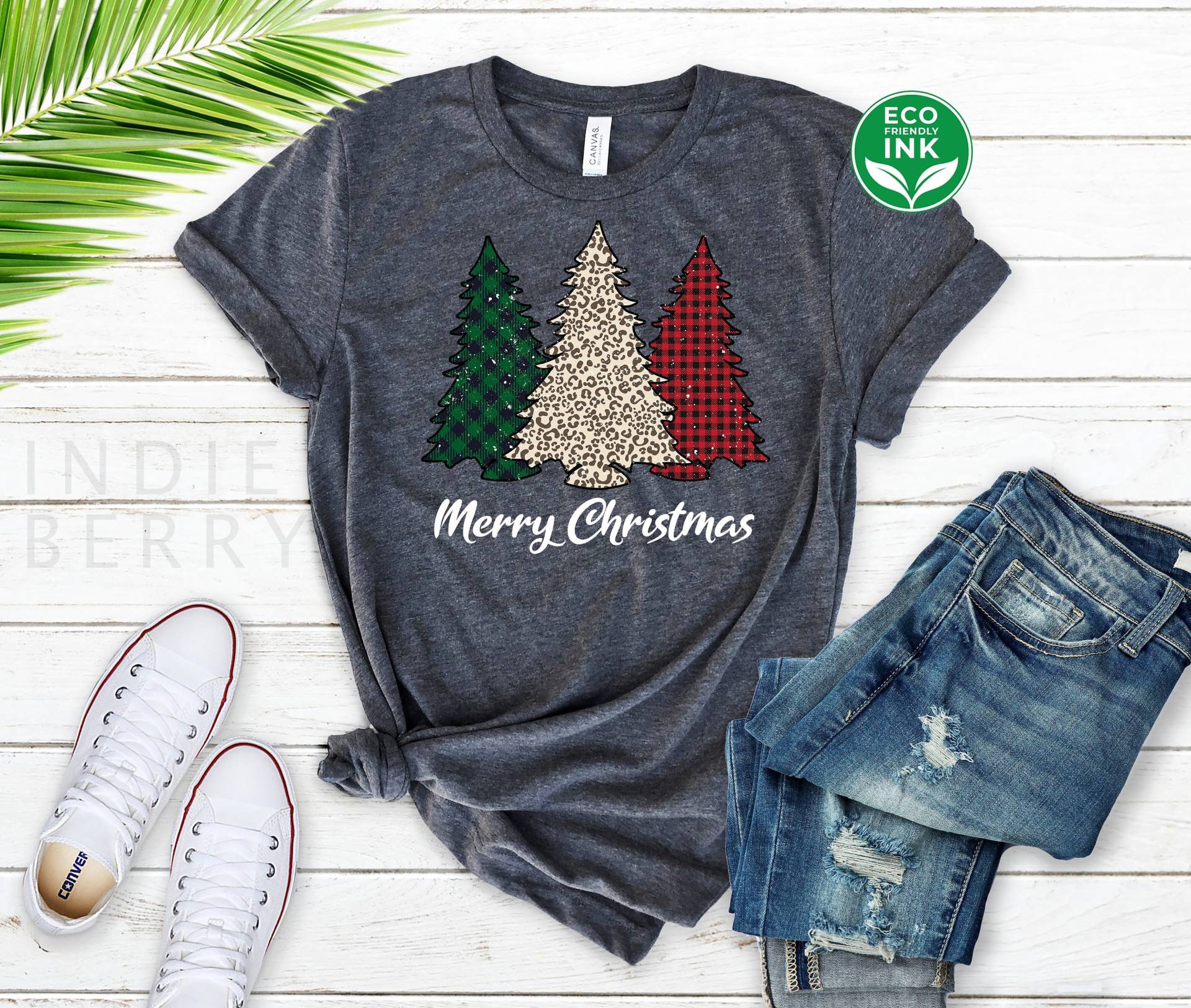 Merry Christmas Shirt Damen Splicing Kariert Grün Tannenbaum/Sweatshirt Langarm Hoodie Kinder von IndieBerry