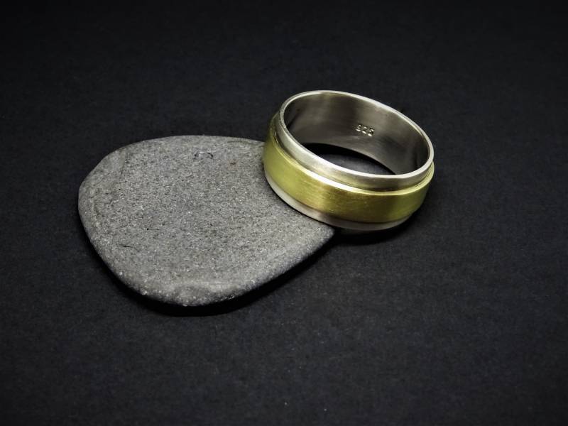 Mens Breit Sterlingsilber & Messing-Ring. Herren Zwei Metall Ehering. Ring.chunky Ring.simple Verlobungsring. Daumen Sie-Ring. Rustikaler Ring von IndiejewelsShop