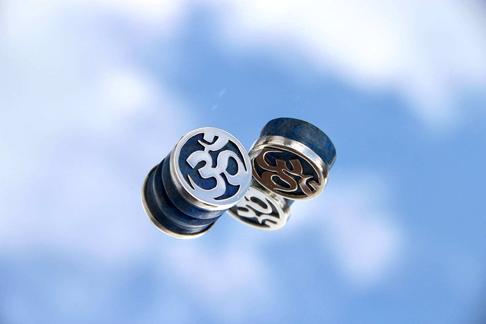 Earplugs Ohrtunnel Fleshtunnel Lapis Lazuli 925 Sterlingsilber Om Symbol Aum von Indieyou