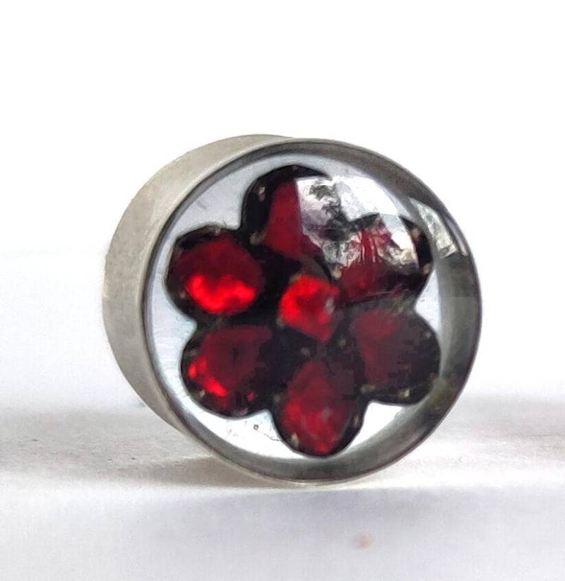 Flesh-Tunnel Ohrtunnel Silber, Resin, Upcycelt Granatschmuckteile Silver Garnet, 12 Auf 10mm von Indieyou