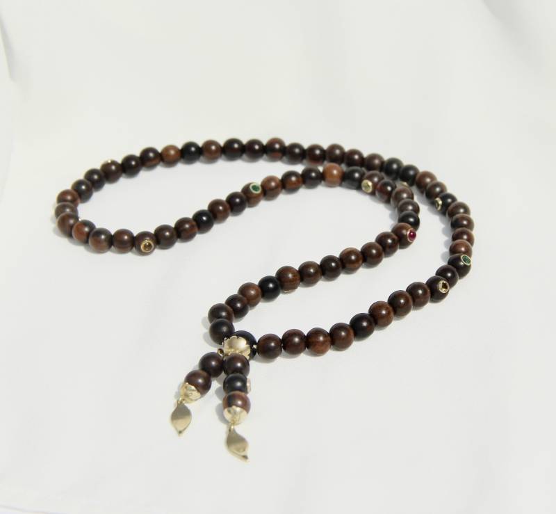 Holzperlenkette Oder Dreifach Armband Mit Edelsteinen Und 585/ - Gold von Indieyou