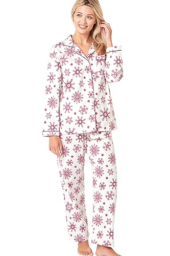 Indigo Sky Damen Luella Schlafanzug aus 100% gebürsteter Baumwolle Wincyette Pyjamaset, Rose Wine Snowflake, 16-18 von Indigo Sky