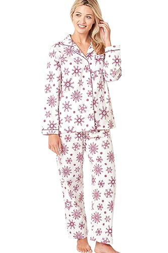 Indigo Sky Damen Luella Schlafanzug aus 100% gebürsteter Baumwolle Wincyette Pyjamaset, Rose Wine Snowflake, 8-10 von Indigo Sky