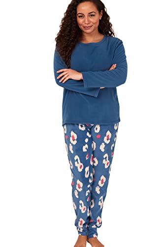 Indigo Sky Damen Women's Gemma Cosy Fleece Cuffed Pyjama Pyjamaset, Kira Animal Ocean Blue, 10-12 von Indigo Sky