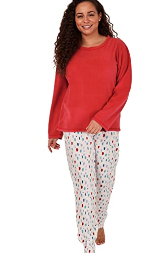 Indigo Sky Damen Women's Gemma Cosy Fleece Cuffed Pyjama Pyjamaset, Spice Red Splat Spot, 14-16 von Indigo Sky