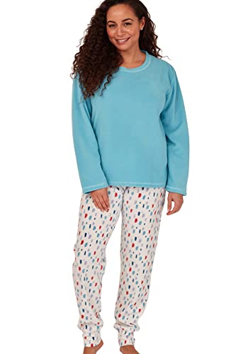 Indigo Sky Damen Women's Gemma Cosy Fleece Cuffed Pyjama Pyjamaset, Turquoise Splat Spot, von Indigo Sky