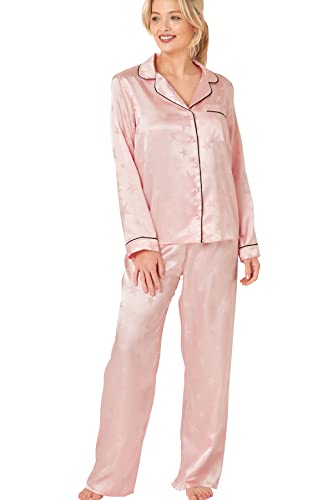 Indigo Sky Damen Womens Astara Full Length Satin Pyjama with Contrast Piping Pyjamaset, Champagnerrosa Jacquard, 14-16 von Indigo Sky
