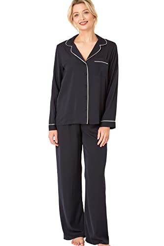 Indigo Sky Damen Womens Astara Full Length Satin Pyjama with Contrast Piping Pyjamaset, Deep Indigo, 22-24 von Indigo Sky