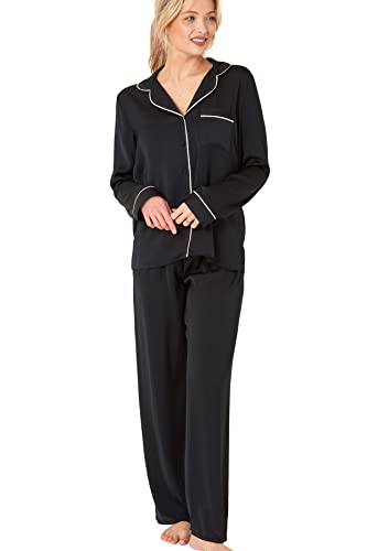 Indigo Sky Damen Womens Astara Full Length Satin Pyjama with Contrast Piping Pyjamaset, Onyx Black, 18-20 von Indigo Sky