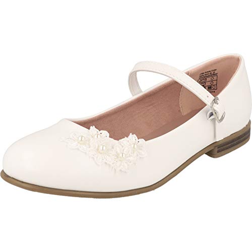 Indigo 422-316 Mädchen Schuhe Konfi Taufe Ballerinas geschlossen Weiß Flower (32 EU, Numeric_32) von Indigo