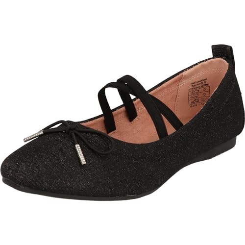 Indigo 422-412 Mädchen Freizeit Ballerina Schuhe Schleife Glitzer (Black, EU Schuhgrößensystem, Jugendliche, Numerisch, M, 35) von Indigo