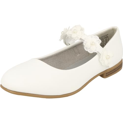 Indigo 424-088 Mädchen Ballerina Schuhe Hochzeit Taufe Konfirmation Klett Blumen Weiß (White, EU Schuhgrößensystem, Jugendliche, Numerisch, M, 38) von Indigo