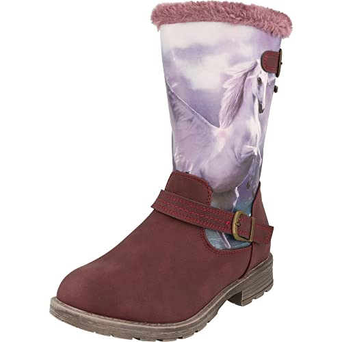 Indigo 464-105 Mädchen Kinder Schuhe Winter Stiefel Einhornmotiv Bordeaux (eu_footwear_size_system, little_kid, women, numeric, medium, numeric_28) von Indigo