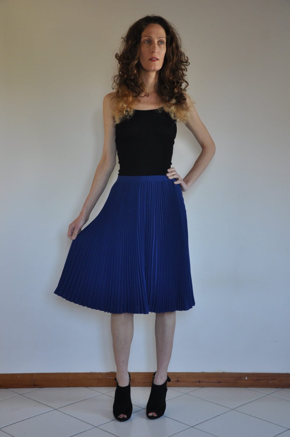 60S Plissee Tellerrock Aus Royalblauem Wollkrepp von IndigoBluesVintage