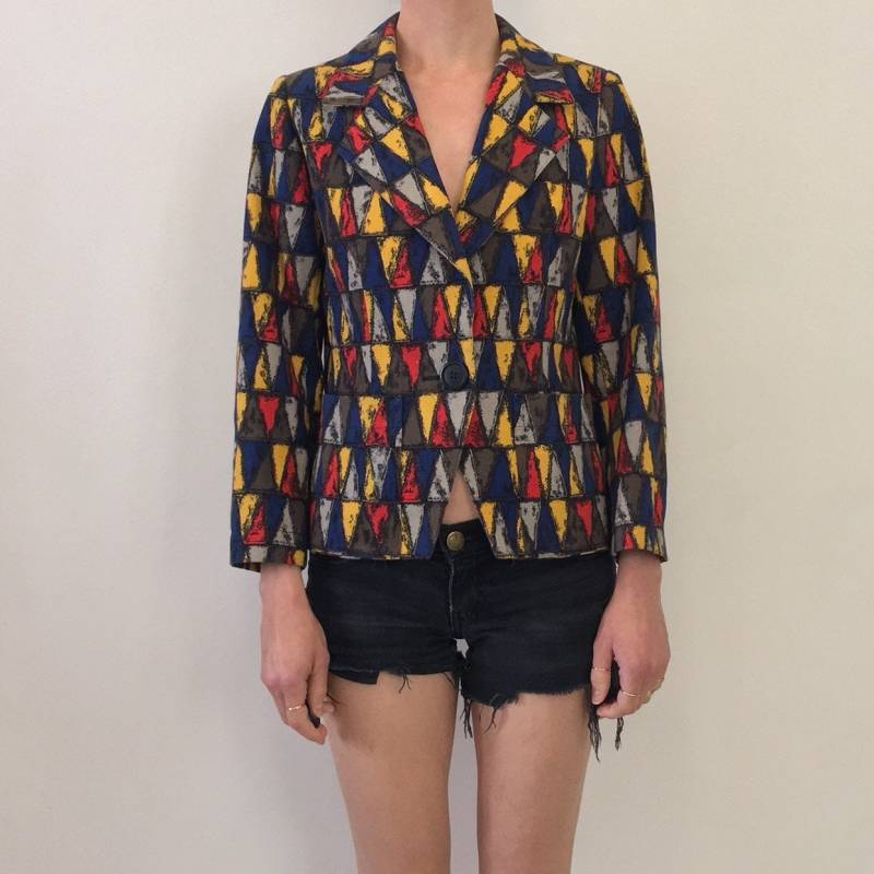 80Er Jahre Yves Saint Laurent Harlekin Jester One Button Blazer Jacke von IndigoBluesVintage