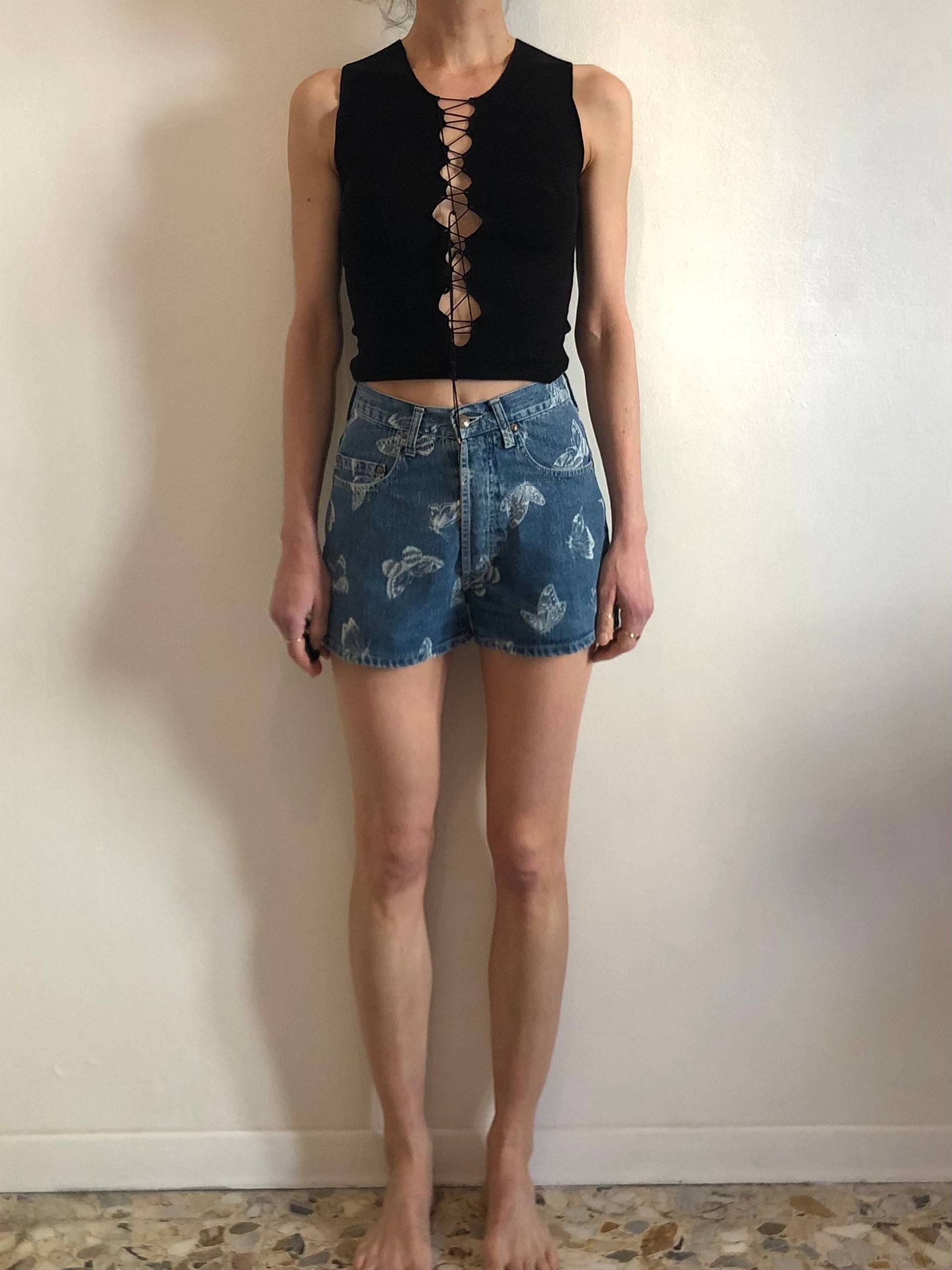 80Er Kenzo Jeans Schmetterling Blau Denim Hot Pants Shorts von IndigoBluesVintage