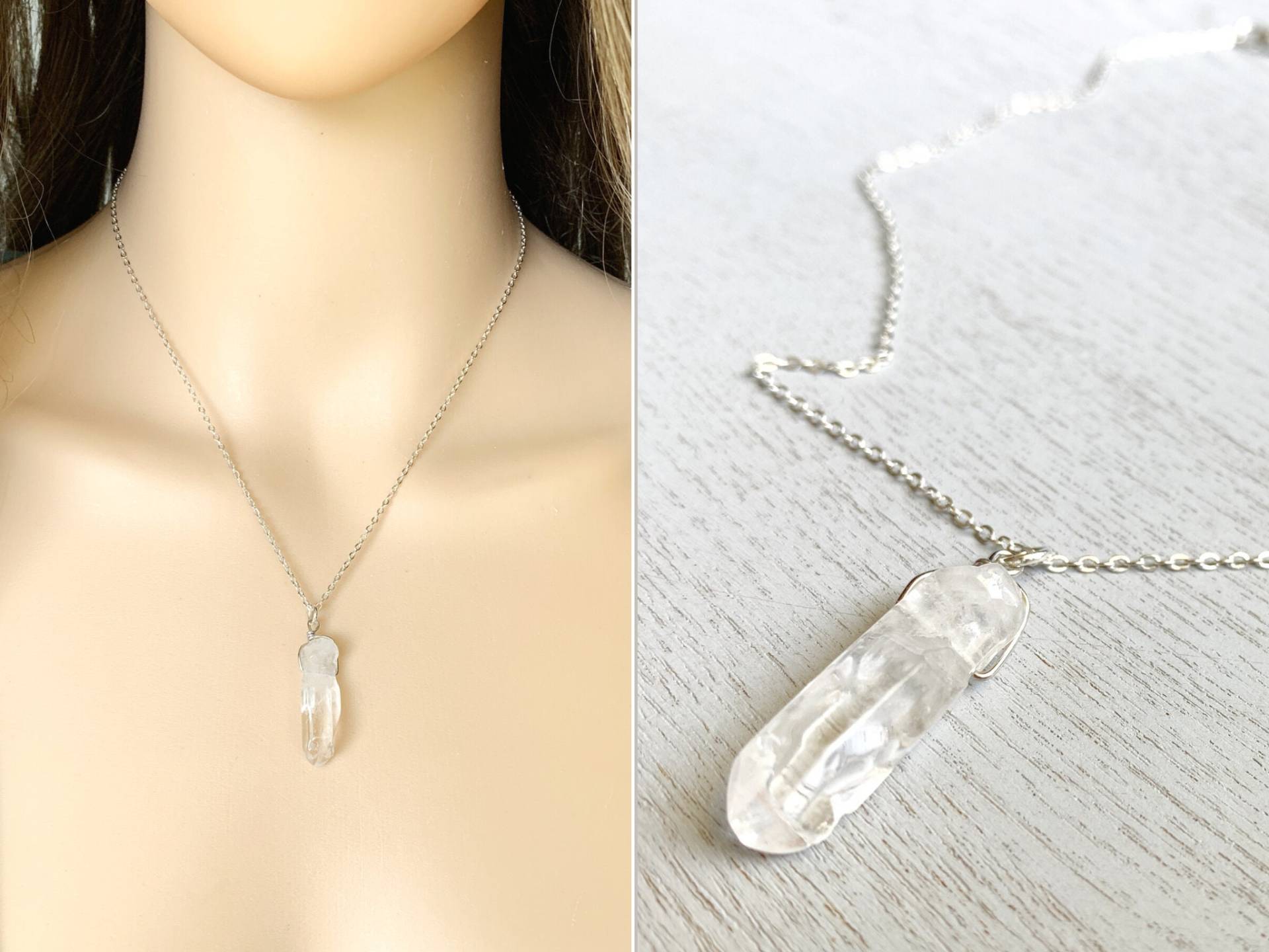 Rohe Bergkristall Halskette 14K Gold Gefüllter Kristall Anhänger von IndigoLizardJewelry