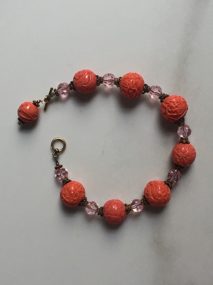 Außergewöhnliche Vintage Glas Perlen Toggle Armband Mit Orangefarbenen Außergewöhnliche Vintage Glas Perlen Toggle Armband Mit Orangefarbenen von IndigoMundy