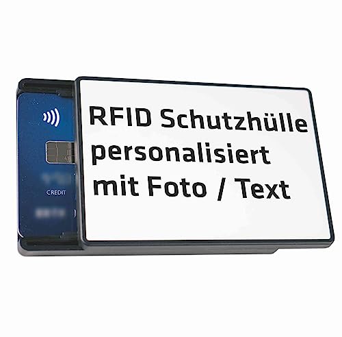 Indigos UG - RFID Schutzhülle schwarz für 2 Karten - individuell personalisiert mit Ihrem Foto und Text - Kartenhalter gegen Skimming Bankkarte - RFID-Blocker Kreditkartenhülle abgeschirmt von Indigos