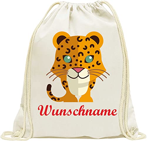 Turnbeutel - Beutel - 084 - Tiger - Bedruckt mit Wunschname - Wunschtext aus 100% Baumwolle - Rucksack - Wäschebeutel für Kinder - Schule - Kita - Kindergarten individuell personalisiert von Indigos