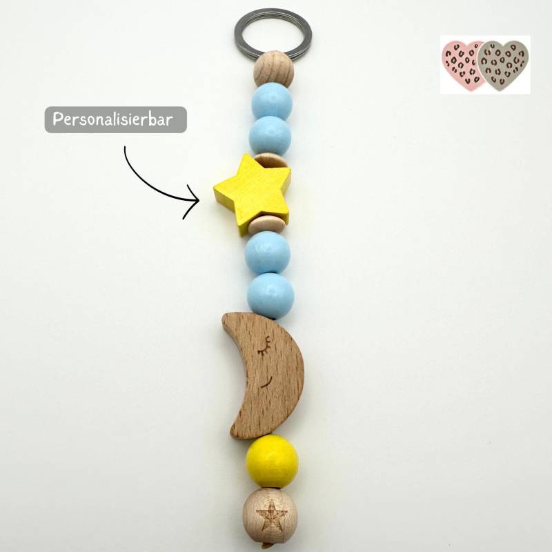 Kita-Rucksackanhänger Mond & Stern Personalisierbar - Geschenk Zum Schulstart Holzperlen Anhänger Mit Name Oder Initialen Einschulung Kita-Rucksackanhänger Mond & Stern Personalisierbar - Geschenk Zum Schulstart Holzperlen Anhänger Mit Name Oder Initialen Einschulung von IndiviDuoDesign