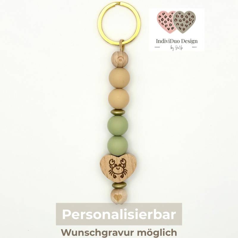 Personalisierter Schlüsselanhänger Aus Holz Und Silikon | Herz Anhänger Beige & Salbeigrün Mit Gravur Geschenk Freundin, Geburtstag Personalisierter Schlüsselanhänger Aus Holz Und Silikon | Herz Anhänger Beige & Salbeigrün Mit Gravur Geschenk Freundin, Geburtstag von IndiviDuoDesign