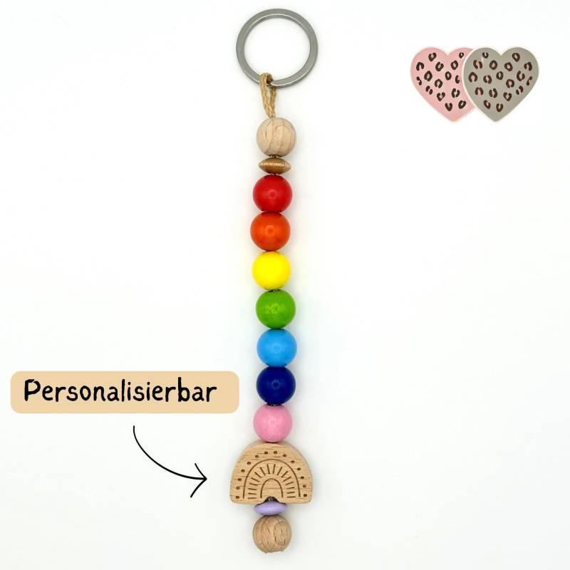Schlüsselanhänger Personalisiert Mit Name | Kita Rucksackanhänger Regenbogen Geschenk Einschulung Holzperlen Handmade Kindergarten von IndiviDuoDesign