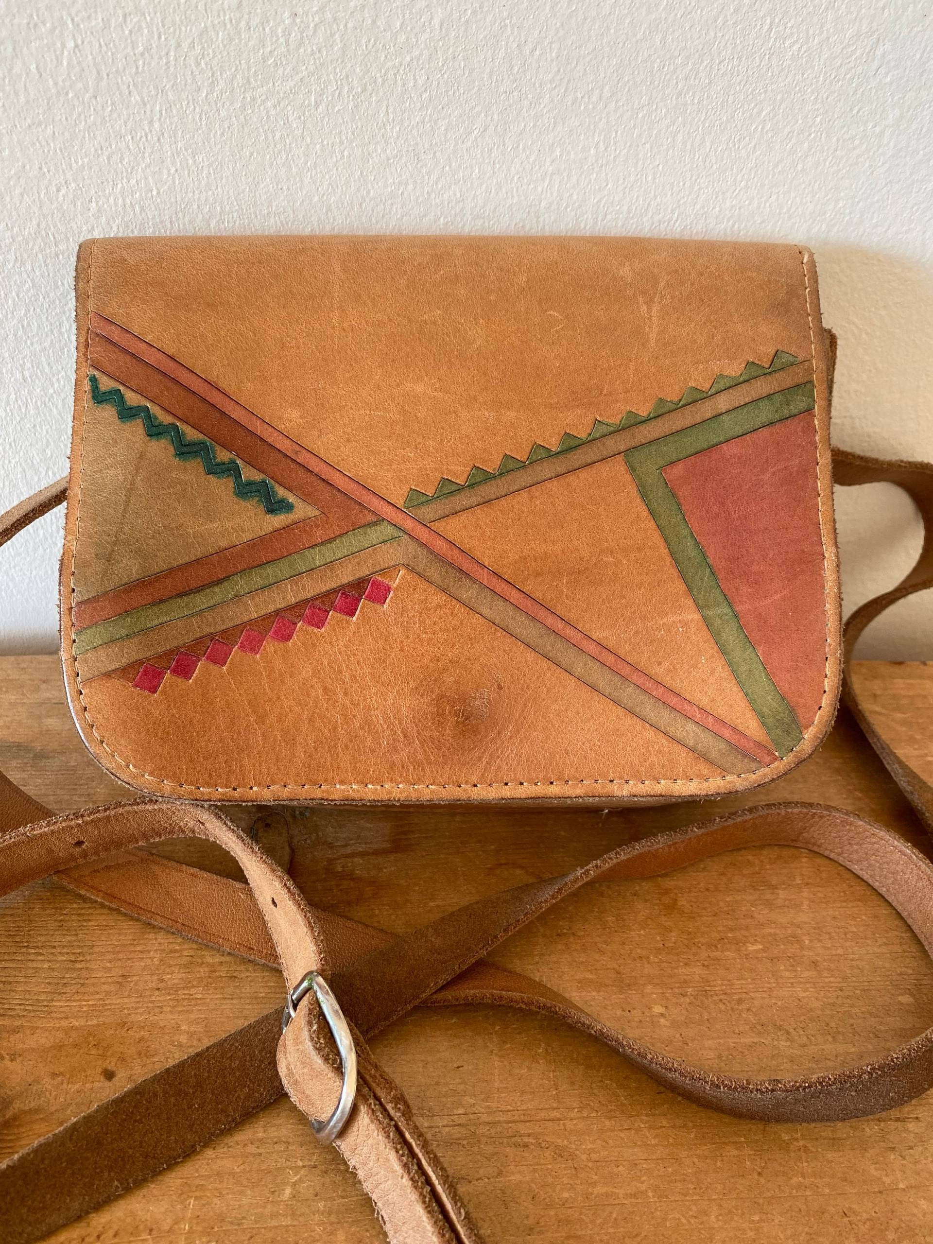 70Er Vintage Leder Tasche/Umhängetasche/ Crossbody Bag Geldbörse von IndividualsBodega