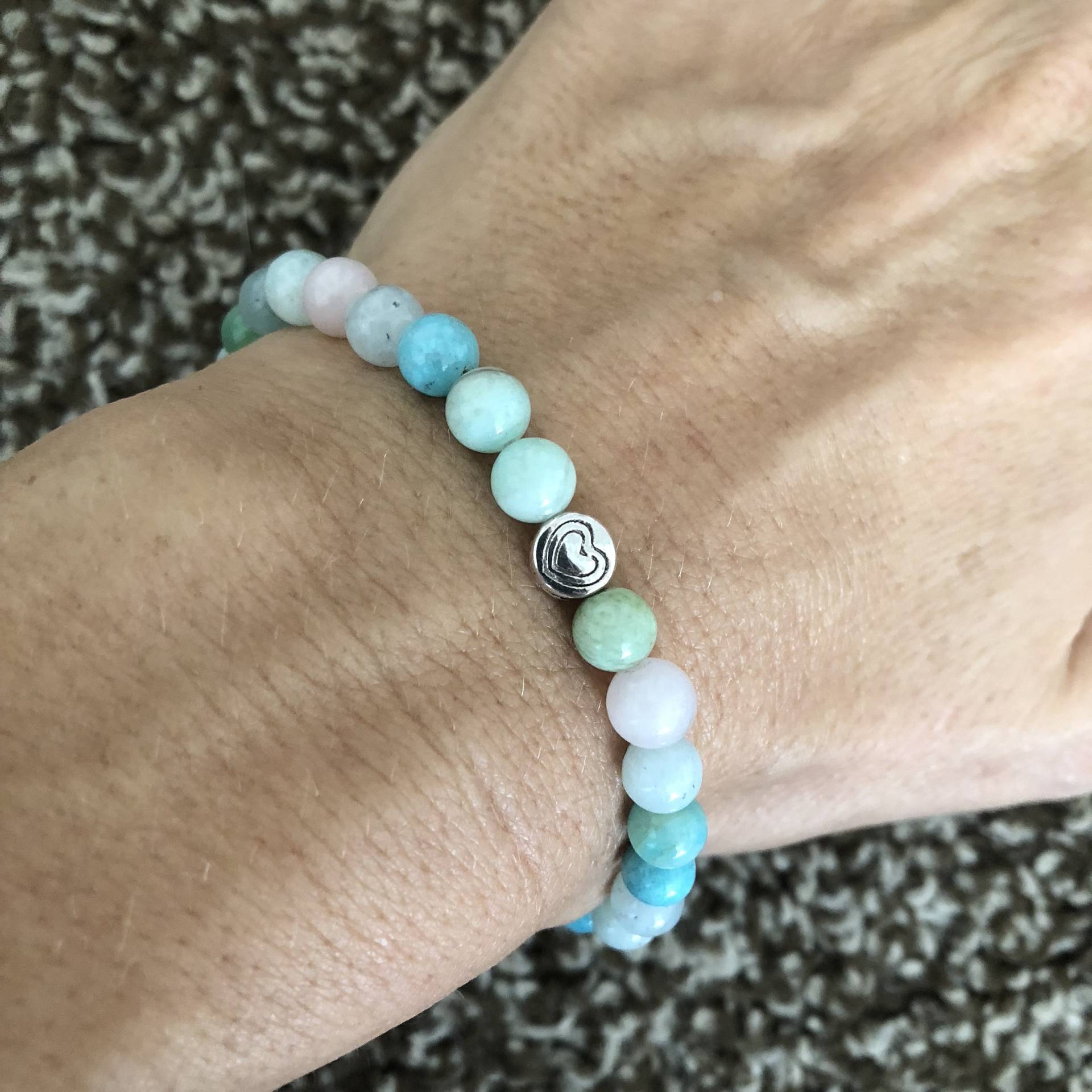 Beryll Edelstein Mala Armband Aquamarin Morganit Herz Anhänger von IndoLove