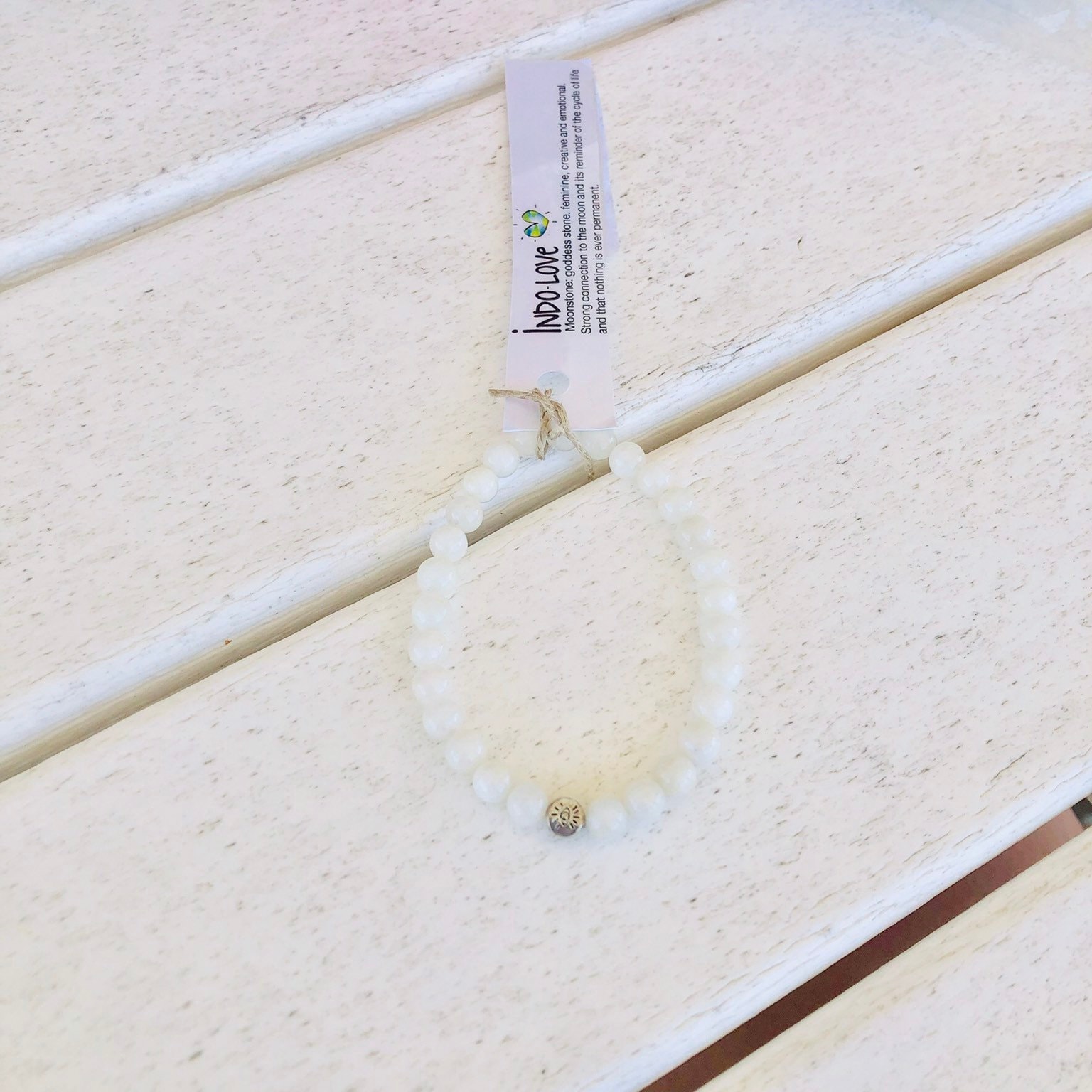 Mondstein Mala Armband Zinn Auge Anhänger, Juni Geburtsstein von IndoLove