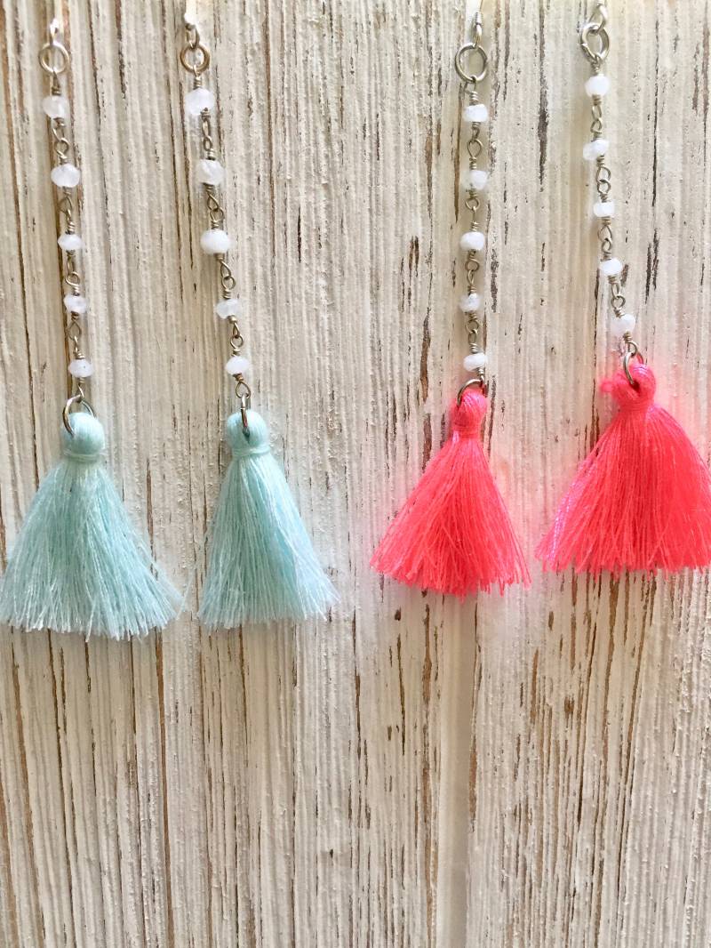 Mondstein Ohrringe Sterling Silber, Rosa Quaste Boho Schmuck von IndoLove