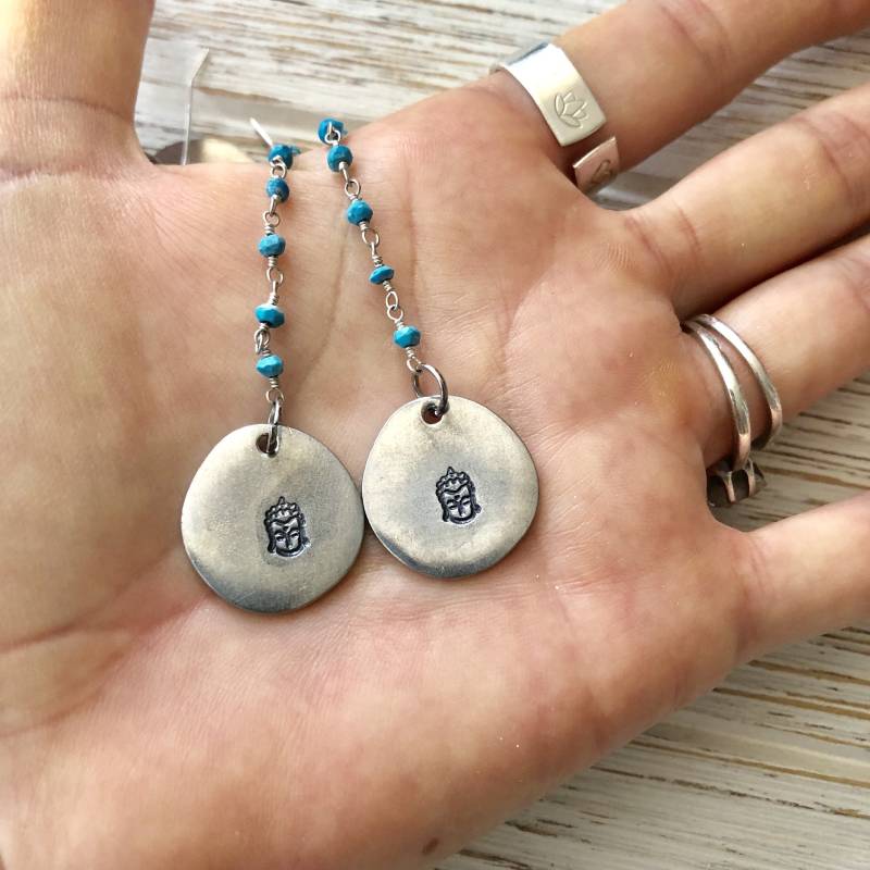 Türkis Buddha Ohrringe Gestempelt Zinn, Sterling Silber Yoga Schmuck von IndoLove