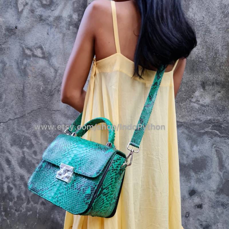 Grüne Tasche | Python Schlangenleder Geschenk Für Ihn Python Handtasche Geldbörse Handtasche Türkise von IndoPython