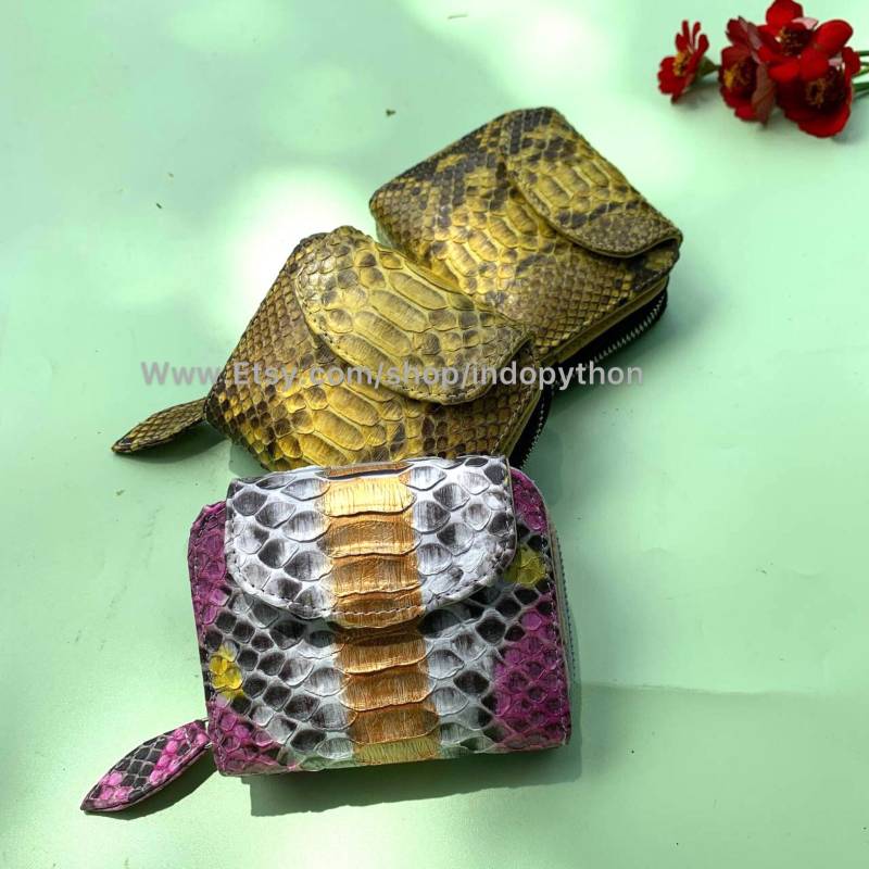 Python Geldbörse, Schlangenleder Portemonnaie, Männer Geschenk Für Sie, Ihn, Gelbe Geldbörse von IndoPython