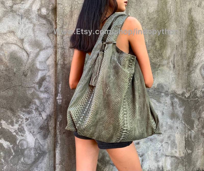 Python Tasche, Schlangenleder Graue Hobo Geschenk Für Sie, Übergroße Große Ledertasche, Geldbörse, Antike Tasche von IndoPython