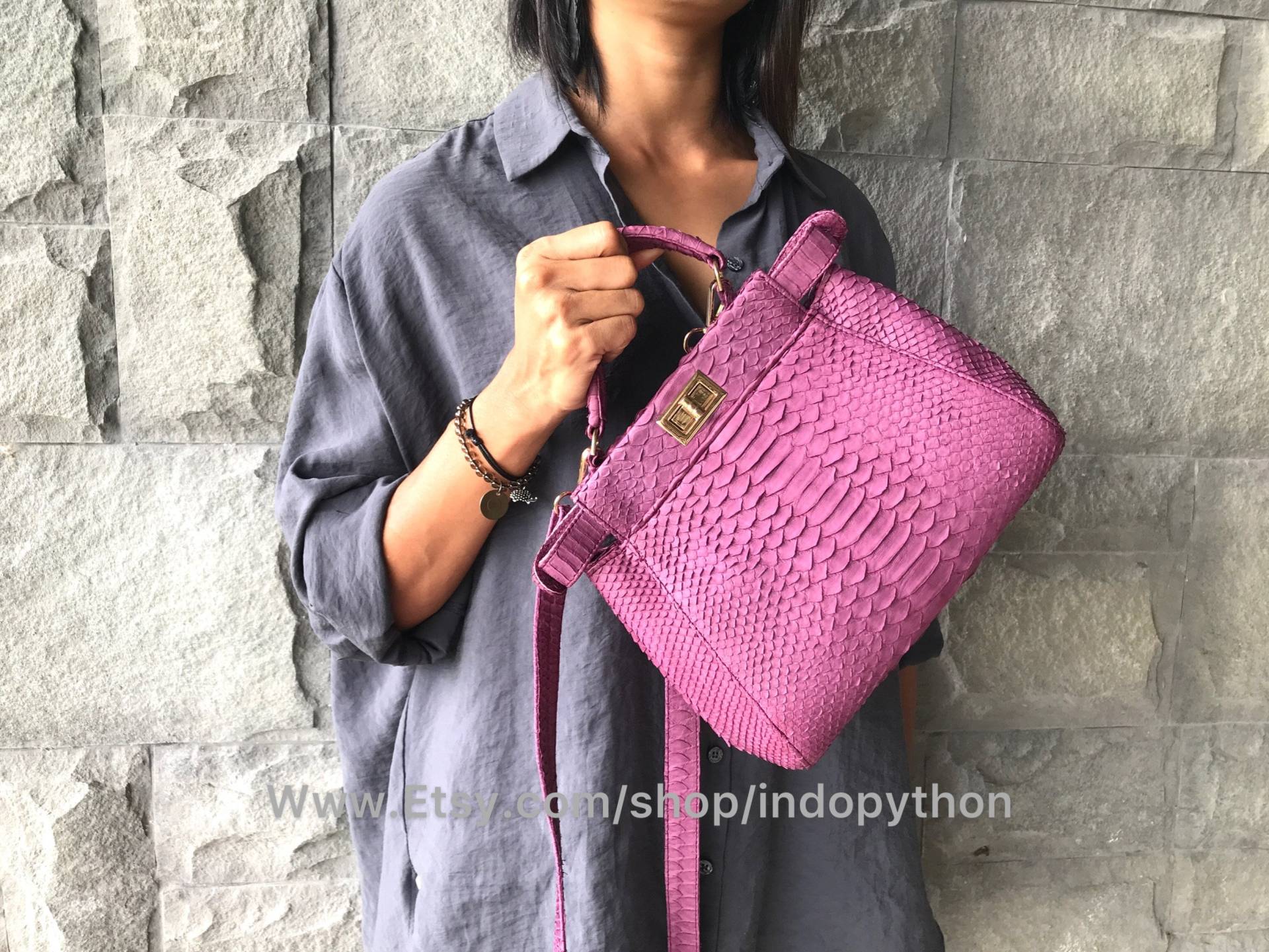 Python Tasche, Schlangenleder Rosa Handtasche, Luxus Geldbeutel, Geschenk Für Sie, Geldbörse, Handtasche von IndoPython