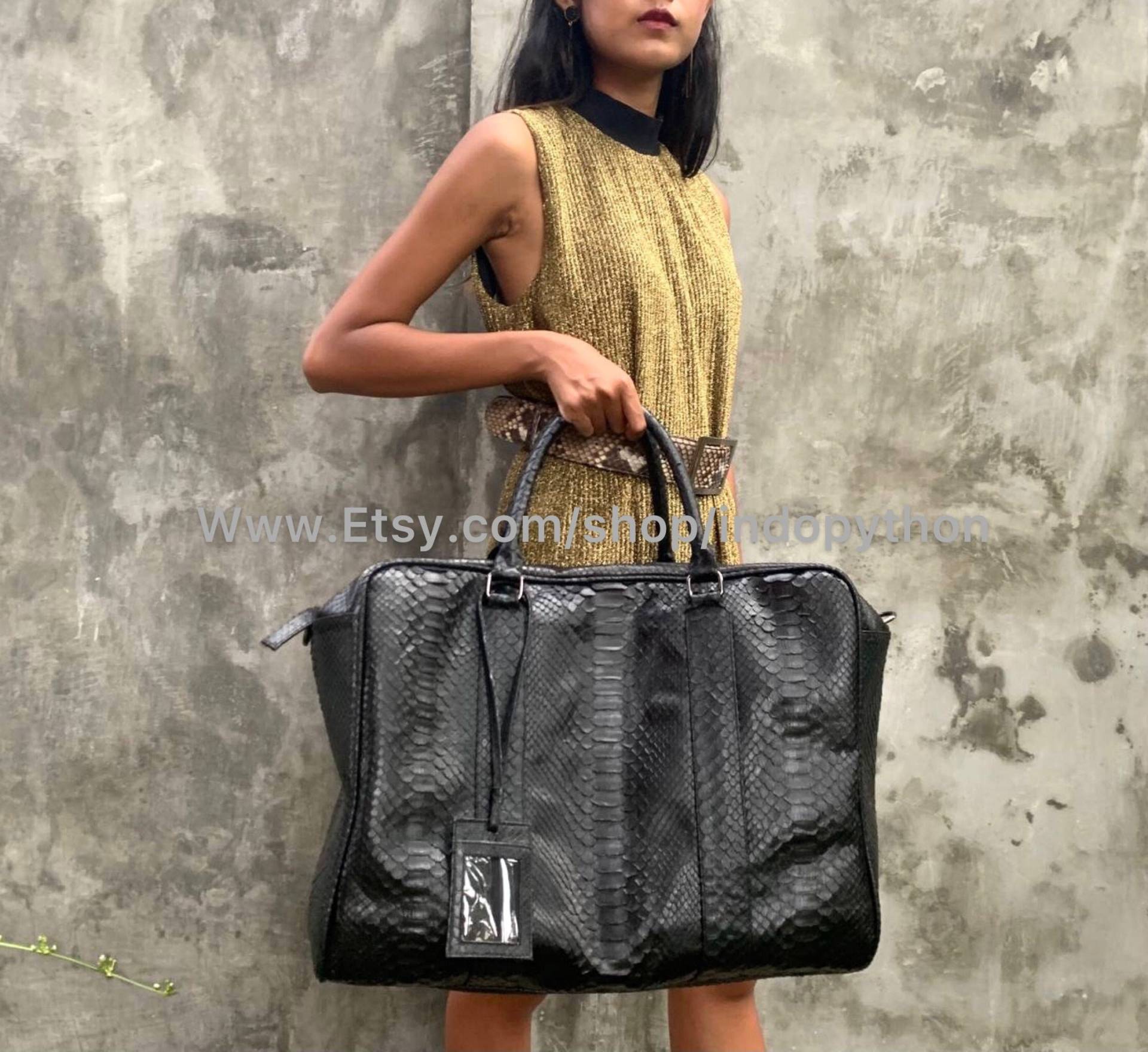 Reisetasche | Große Tasche Wochenendtasche Schlangenhaut Seesack Schwarze Python Schwarze Reisehandtasche Geschenk von IndoPython