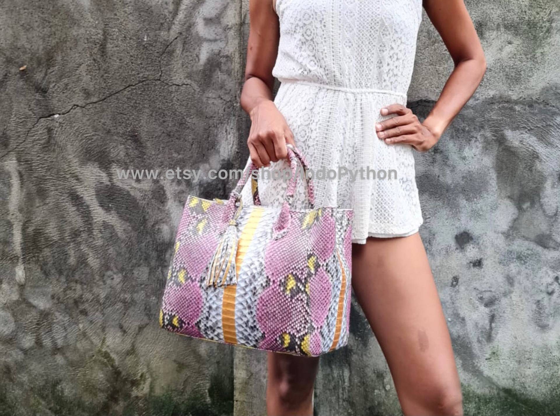 Rosa Gold Python Tote Bag Schlangenhaut Leder Fashion Bag von IndoPython