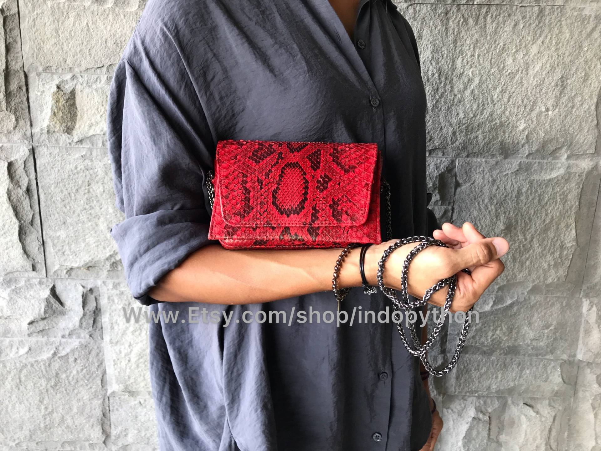 Rote Python Tasche, Rote Handtasche, Schlangenleder Geschenk Für Sie, Geldbeutel, Geldbörse Rote Python Tasche, Rote Handtasche, Schlangenleder Geschenk Für Sie, Geldbeutel, Geldbörse von IndoPython