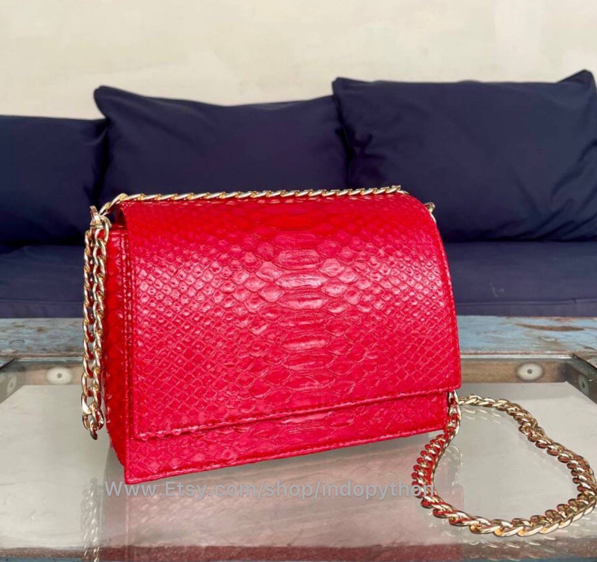 Rote Tasche | Python Schlangenleder Rote Geschenk Für Ihn Damentasche Mode Python Handtasche Taschen von IndoPython