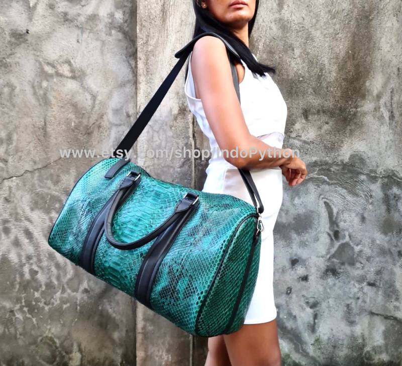 Schwarze Python Reisetasche | Große Tasche Wochenendtasche Schlangenledertasche Duffeltasche Python Duffel Tasche Grüne von IndoPython