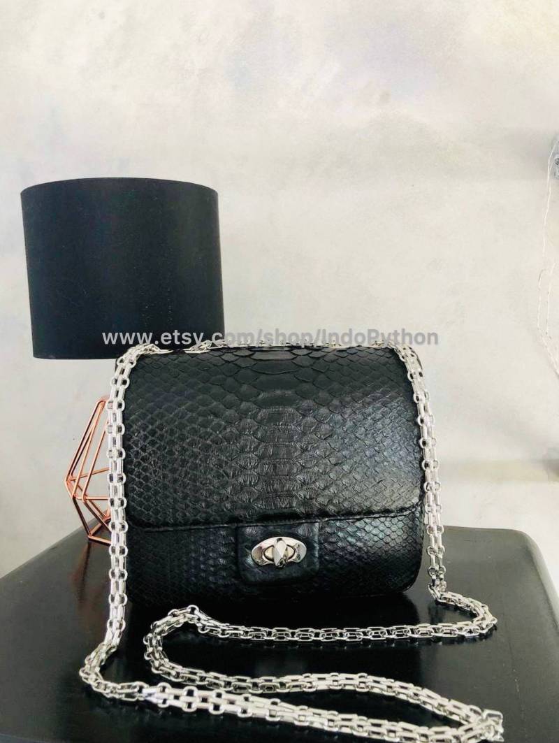 Schwarze Pythonleder Tasche | Schwarze Geldbörse Python Python Handtasche Schlangenleder Ledertasche Geschenk Für Ihn Handtasche von IndoPython