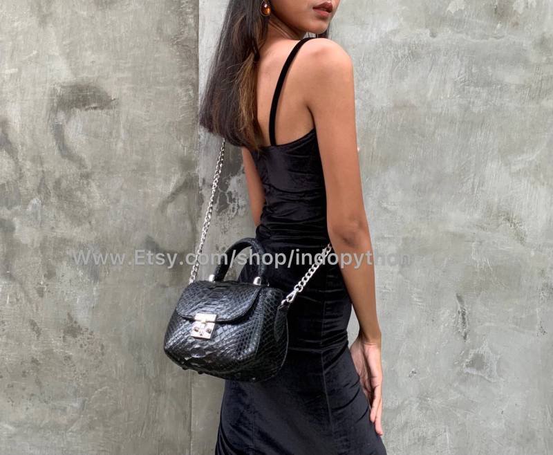 Schwarze Tasche | Python Schlangenleder Schwarze Geldbörse Geschenk Für Ihn Handtasche Schultertasche Python Handtasche von IndoPython