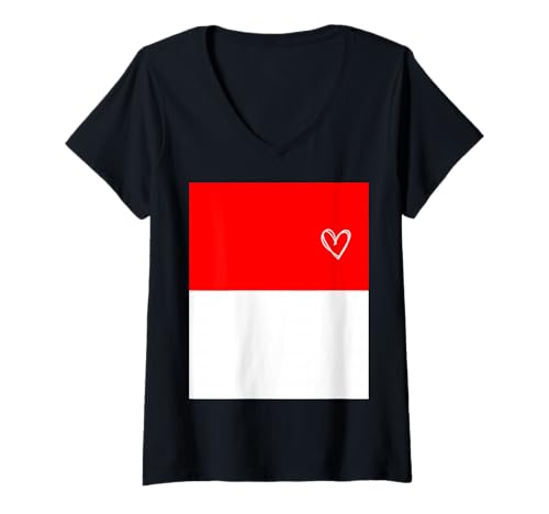 Damen Indonesien-Flagge, indonesisches Herz, stolz, Nationalfeiertag T-Shirt mit V-Ausschnitt Damen Indonesien-Flagge, indonesisches Herz, stolz, Nationalfeiertag T-Shirt mit V-Ausschnitt von Indonesia Flag Indonesian National Day Gifts Idea