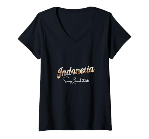 Damen Indonesien Spring Break 2026 Urlaubsreisen T-Shirt mit V-Ausschnitt von Indonesia Spring Break Clothes T-Shirts