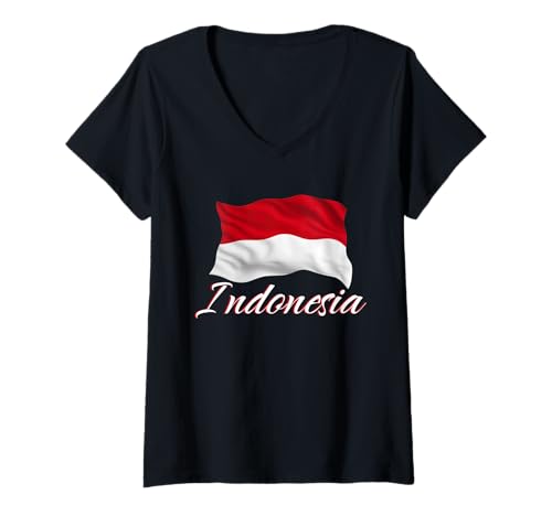 Damen Indonesische Flagge, Indonesien, Herren, Damen, Kinder T-Shirt mit V-Ausschnitt von Indonesian Flag Heritage Apparel & Gifts