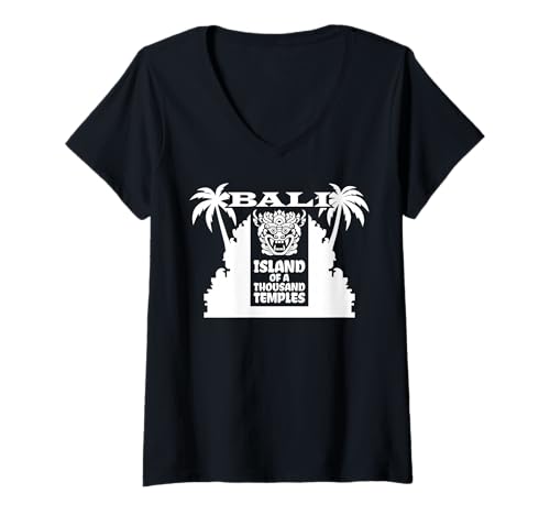 Damen Bali Maske Insel der tausend Tempel Himmelstor Souvenir T-Shirt mit V-Ausschnitt Damen Bali Maske Insel der tausend Tempel Himmelstor Souvenir T-Shirt mit V-Ausschnitt von Indonesien