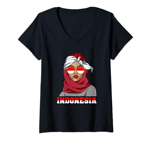 Damen Indonesien Indonesier Frau T-Shirt mit V-Ausschnitt Damen Indonesien Indonesier Frau T-Shirt mit V-Ausschnitt von Indonesier Indonesien Geschenk